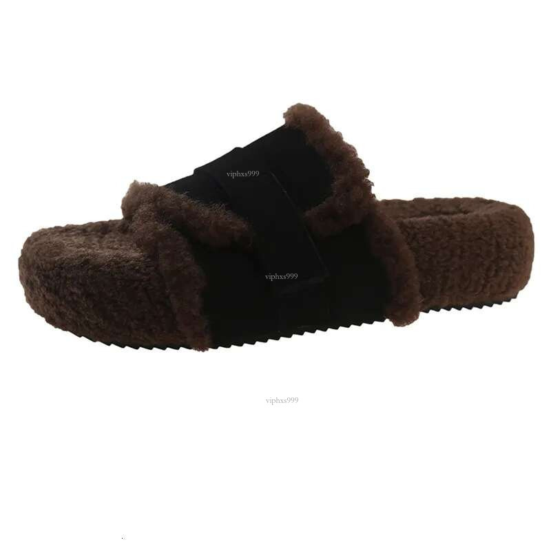 Korean Version Of Female Autumn And Winter Wear Wool Slippers 2025 Network Red New Designer Shoes Non-slip Thick Sole Wool Straight Cotton Outdoor Mop