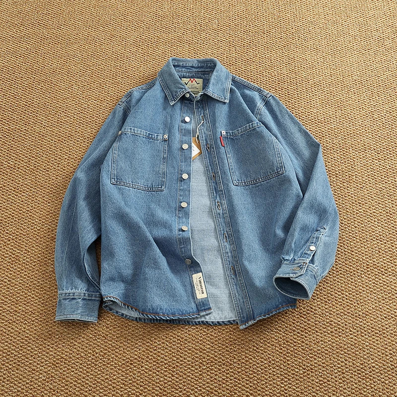Spring American Retro Heavyweight Double Pocket Cowboy Freight Shirt Mens Simple 100 Cotton Laundry Casual Shirt Thin Jacket 250411