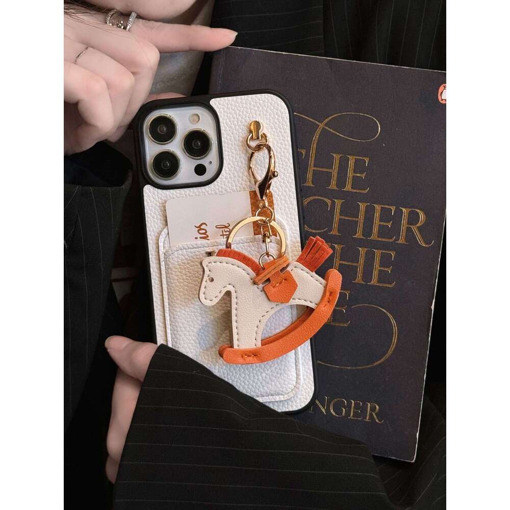 New Card Slot + Rocking Horse iPhone 17 Lychee Texture Genuine Leather Feel Compatible with Samsung S25 Protective Case