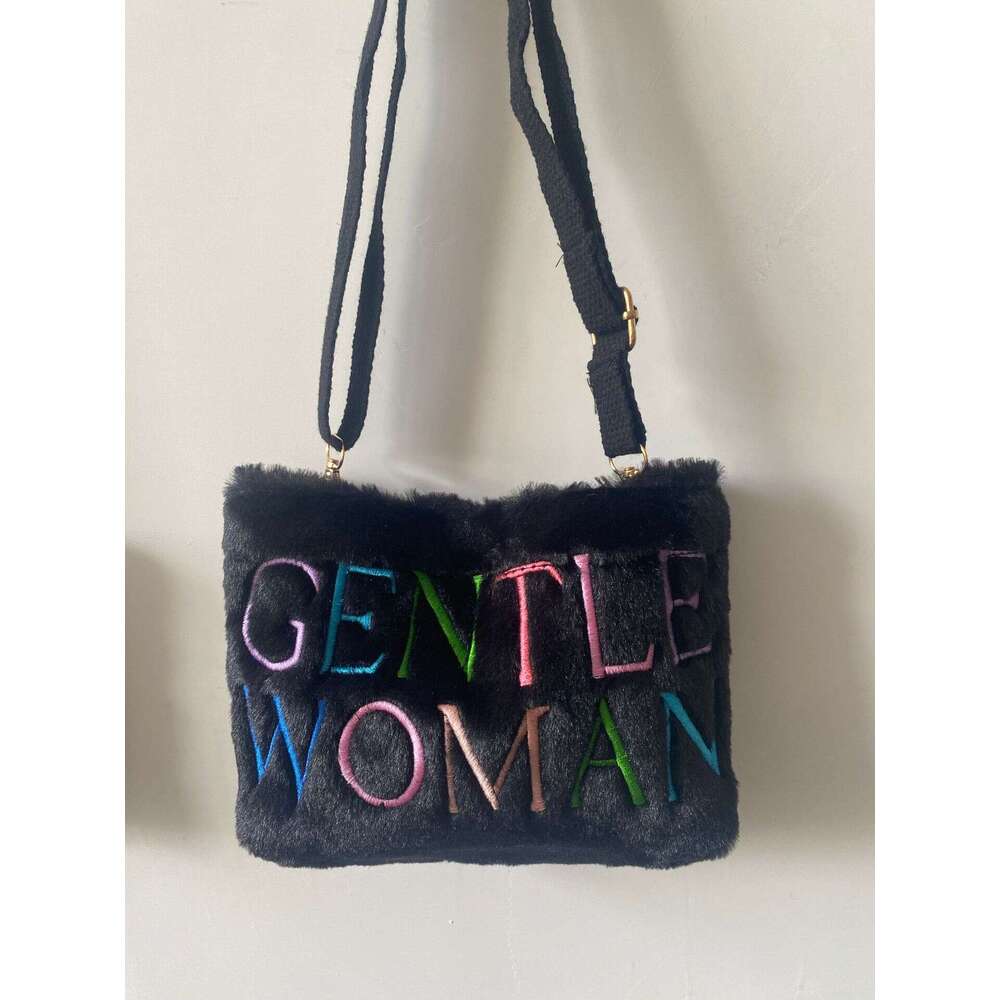 Thai niche design new letter fashion GW embroidered women's crossbody tote bag cute one shoulder plush