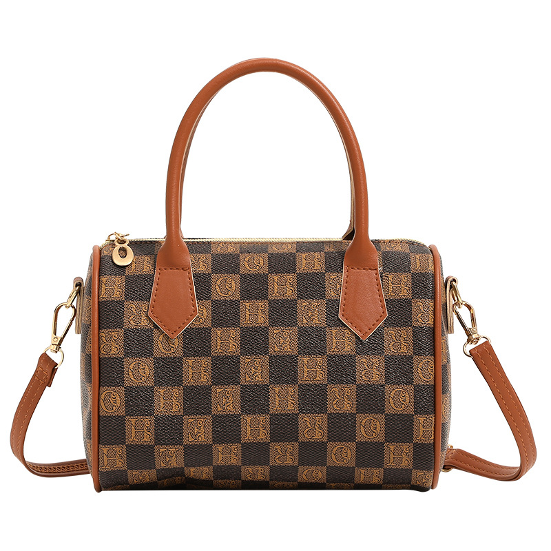 Retro Handbag Checkerboard Bag Printed Premium Boston Women's Bag