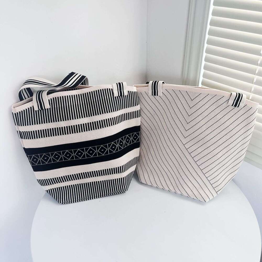Women's tote shoulder knitted simple and fashionable, large capacity bucket bag, women's bag