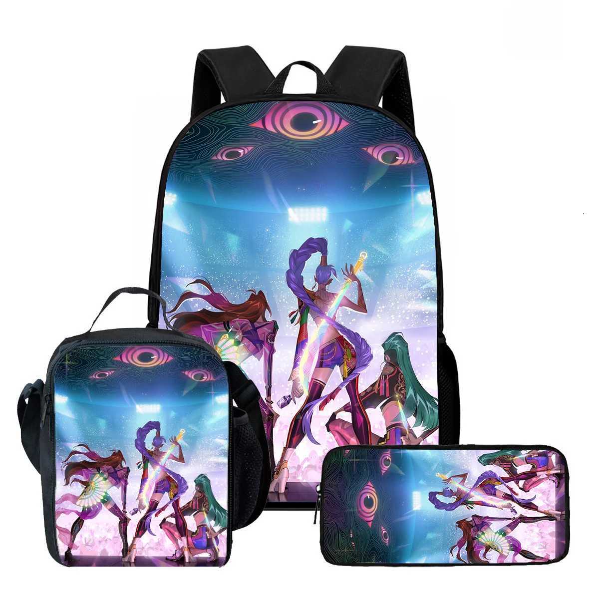 3Pcs Kpop Demon Hunters Huntrix School bags Set for Girls Boys Pencil Boxes Backpack Sets with Lunch Box For School DaypackW251113