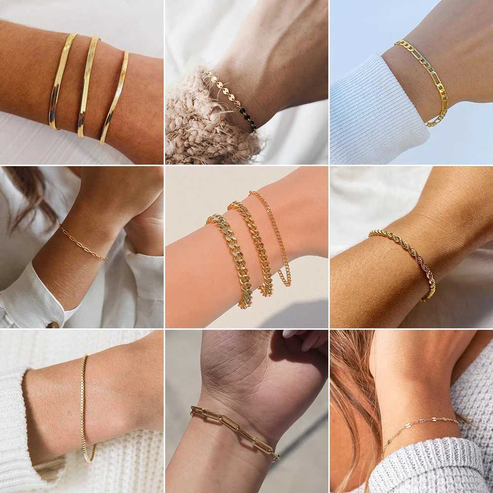 SUNIBI Classic Snake Chain Bracelets for Women Trend Fashion Stainless Steel Cuban Chain Bracelet Trendy Woman Gifts JewelryC250411
