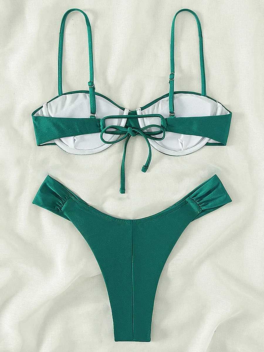 Sexy Wrinkled Underwired Brazilian Bikini Female Swimsuit Women Swimwear Two-pieces Bikini Set Triangle Bathing Suit Swim LadyW251113