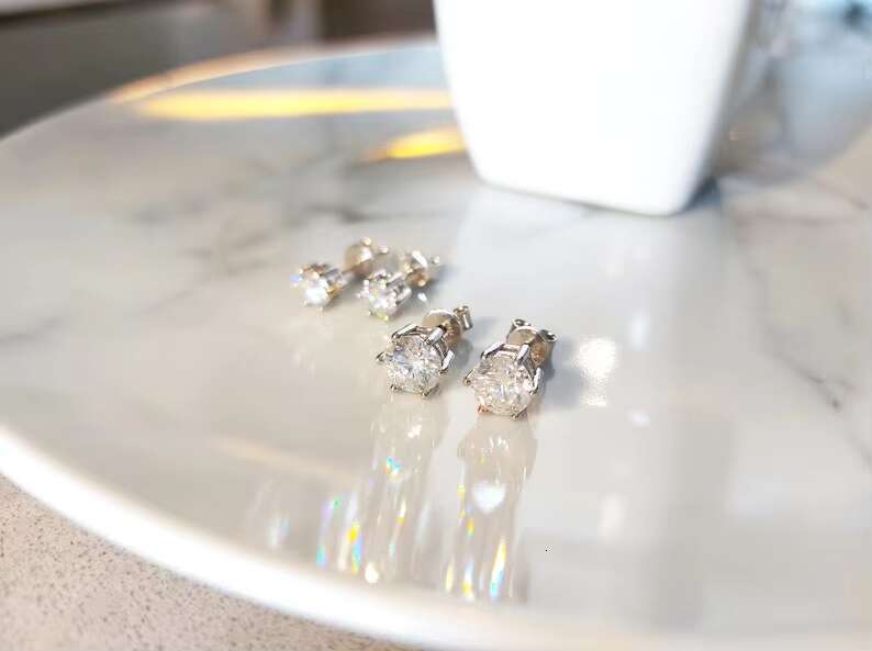Moissanite Stud Earrings Round Moissanite Earrings 925 Sterling Silver Stud Earrings/ Gift for Her