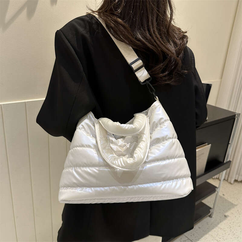 Cotton clothing for autumn winter, embroidered thread space cotton single shoulder handbag, fashionable and casual glossy crossbody bag