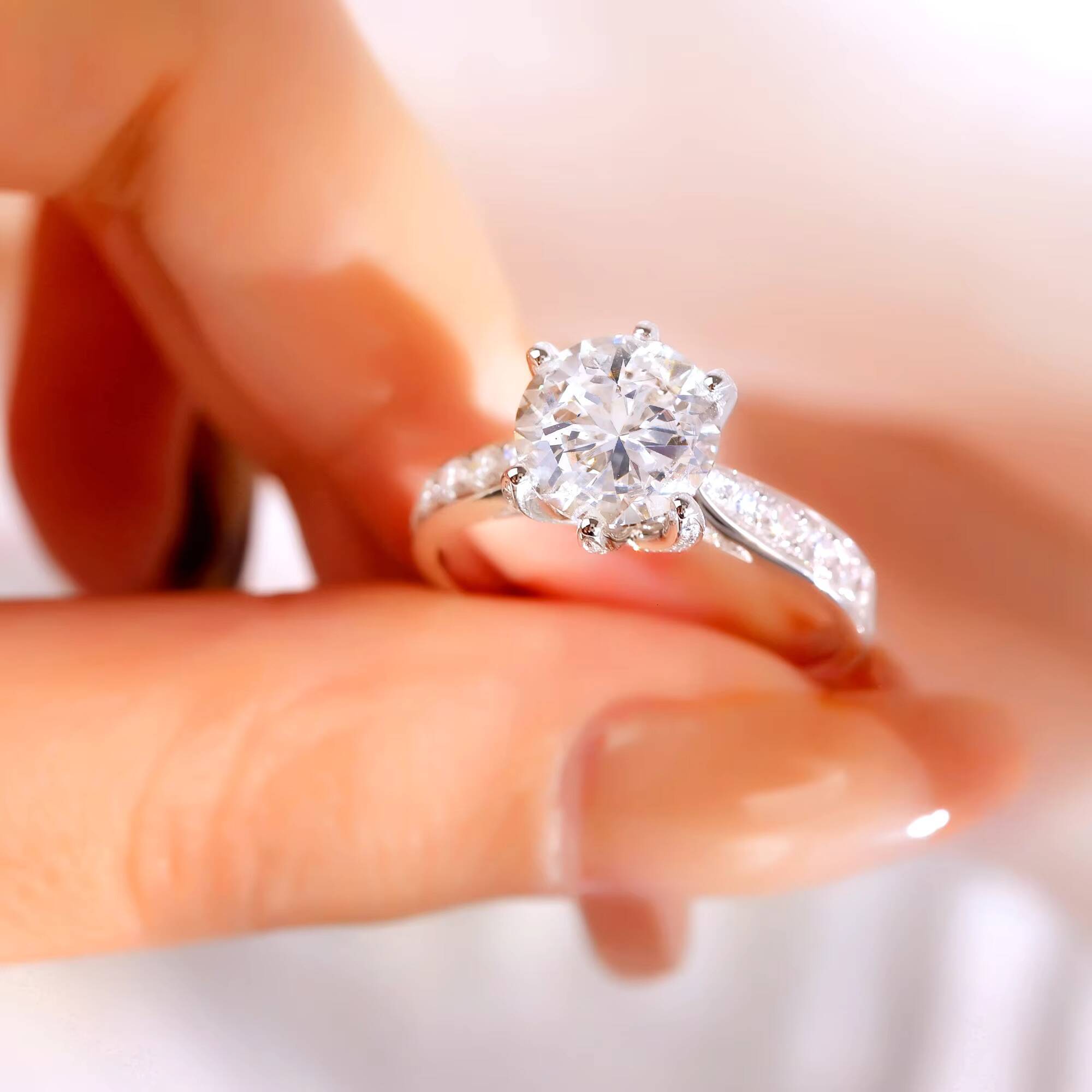 Elegant Women 3Ct Lab Diamond Engagement Ring Cvd Diamond Ring 18K Gold Wedding Ring