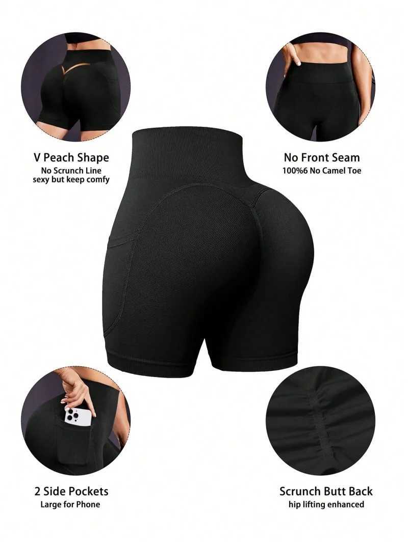 Solid color high waisted sports shorts womens yoga pants nylon fabric one-piece set Trouser slim design summer Y250412