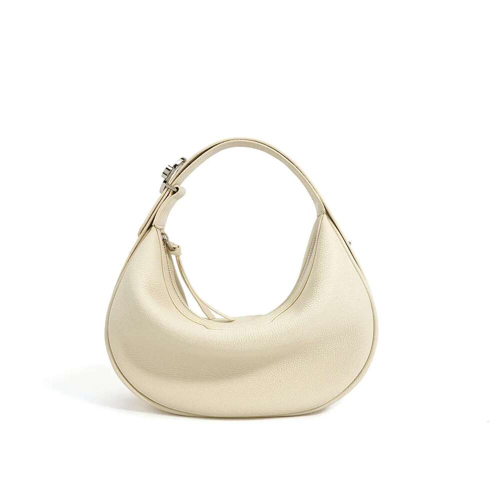 New Trendy Women's Underarm Genuine Leather Half Moon Bag Female Soft Handbags Ladies Simple Shoulder Crossbody Bags Khaki