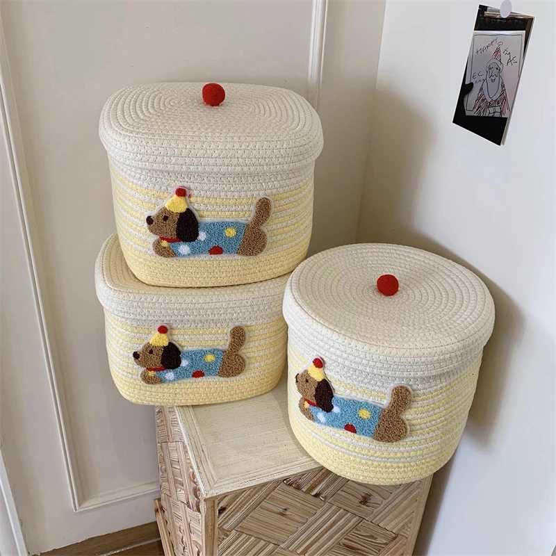 Cute Cotton Woven Toy Storage Basket with LidDustproof Desktop Organizer for ToysHe Decor Stylish Decorative Storage Bin Box Y251112