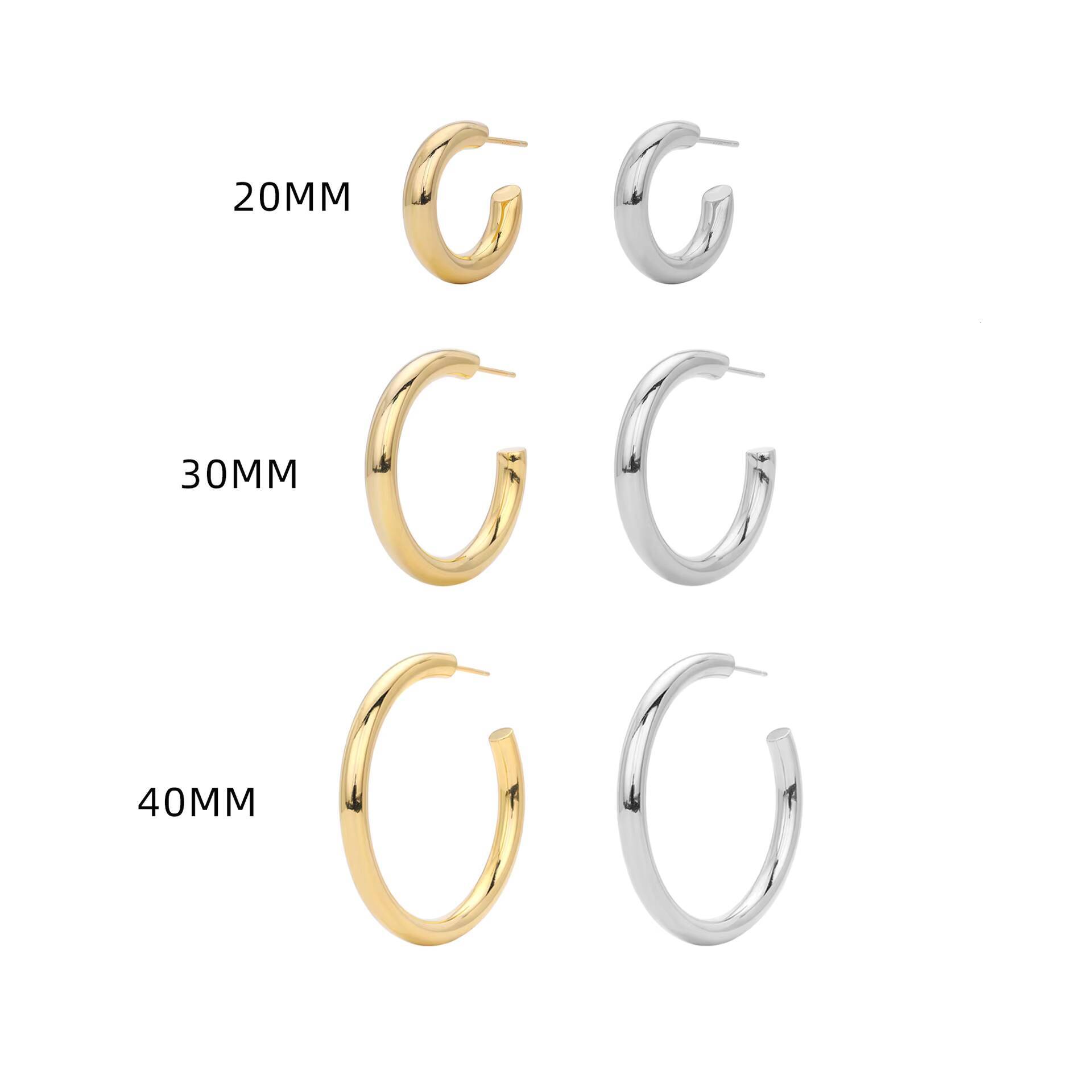 Vintage 925 Sterling Silver C-Shape Hoop Earrings Simple Geometric Design Womens Birthday Wedding Party Jewelry 30 mm Earring