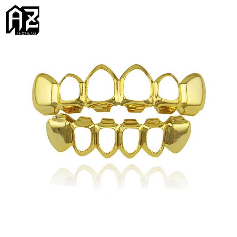 Hollow Grillz Mens Tooth Set Top and Bottom Copper Hip Hop Hat Fashion JewelryXJ250412
