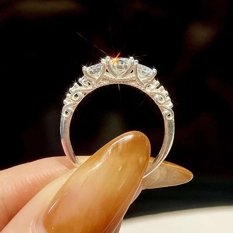 GRA Real 0.5CT Moissanite Diamond Round Rings for Women Wedding Anniversary 925 Sterling Silver Luxury Gemstone Fine Jewelry