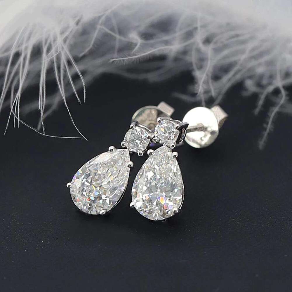 19cttw Full Moissanite Dangle Drop Earrings for Women Pear Shape Round Cut Diamond 925 Sterling Silver Wedding Jewelry With GRA
