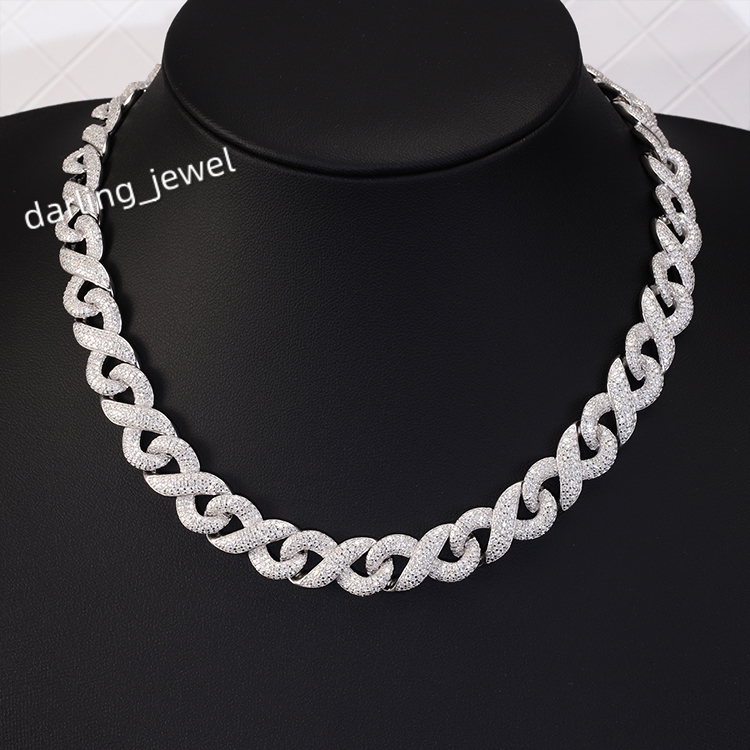 In Stock Hip Hop Jewelry Iced Out VVS Moissanite Cuban Link Chain Bracelet 13mm 925 Sterling Sliver Infinity Cuban Link Necklace