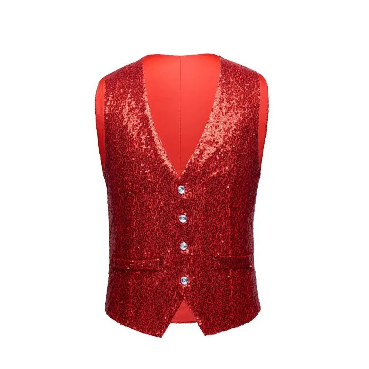 Men Fashion Sequin Blazers Vest Gliter Suit Vest Nightclub DJ Stage Clothes Shiny Gold Sequin Bling Glitter Vest 250407