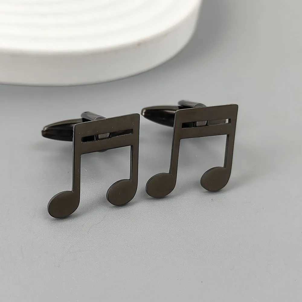 Punk style music symbol hollow stainless steel gold-plated 18K cufflinks French shirt buttons high-quality waterproof jewelryT250412