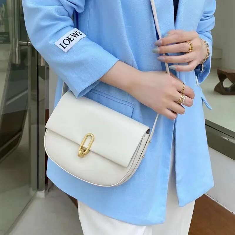 Authentic Leather Women Saddle Bag 2023 New Cowhide Fashion One Shoulder Handbags Female Brand Designer Crossbody Bags