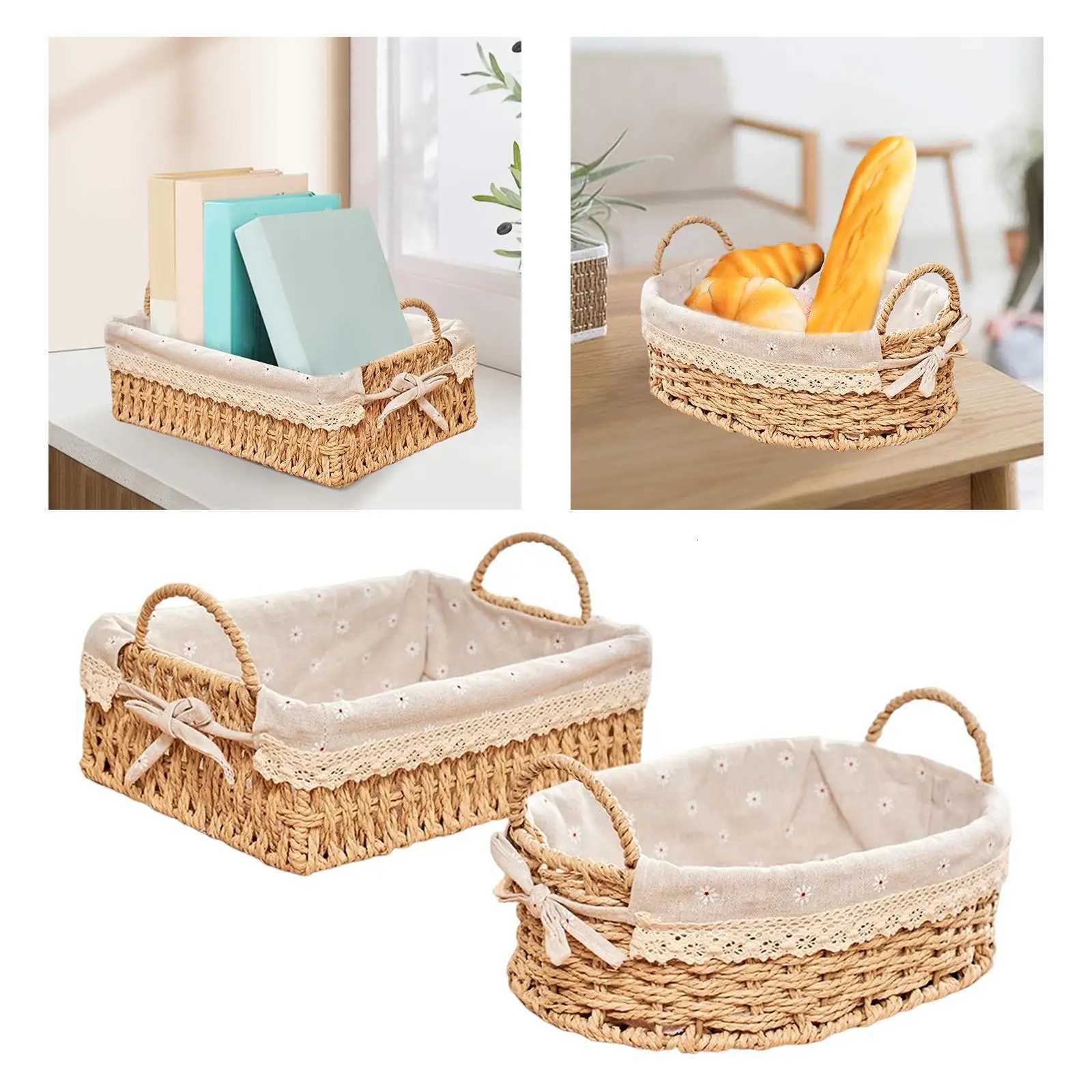 Woven Storage Baskets Kitchen Organizer Handwoven with Handles Cosmetic Box for Breakfast Fruit Bedro Bathro He Decorative Y251112
