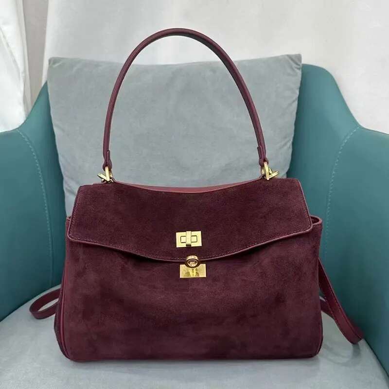 Bury Genuine Leather Shoulder Bag Suede High Quality Large Capacity Casual Crossbody Tote Handbag Ladies Purse