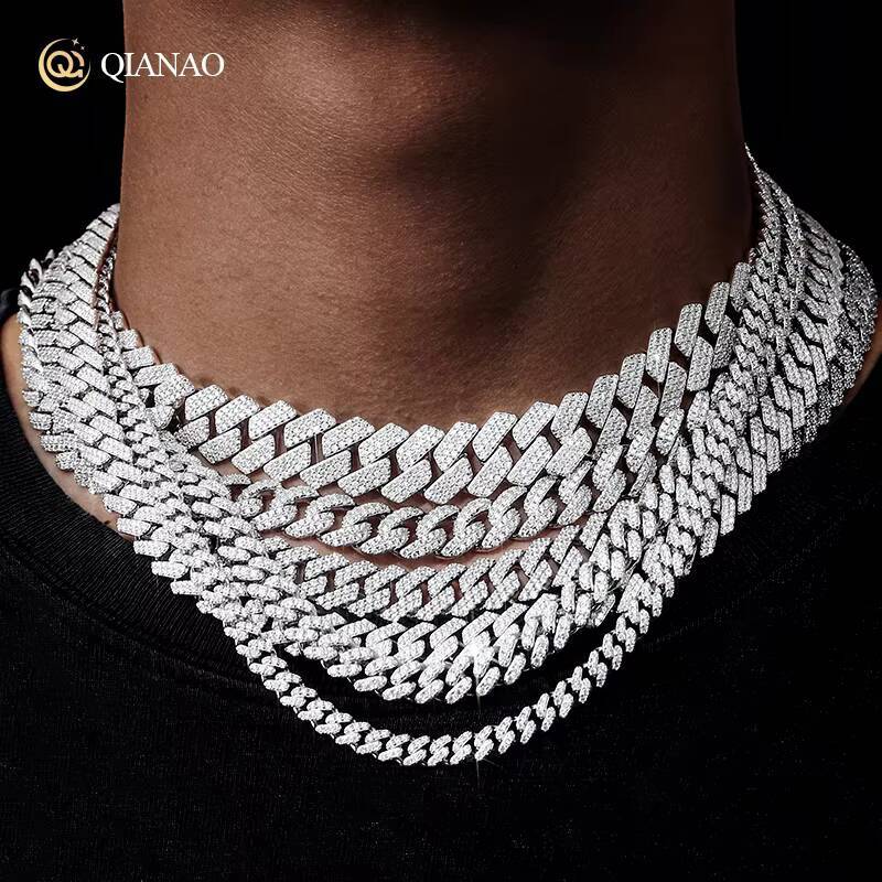 6mm 8mm 10mm 12mm 15mm 925 Silver VVS Moissanite Iced Out Cuban Link Chain Bracelet for Men Solid Cuban Hip Hop Jewelry Neiklace