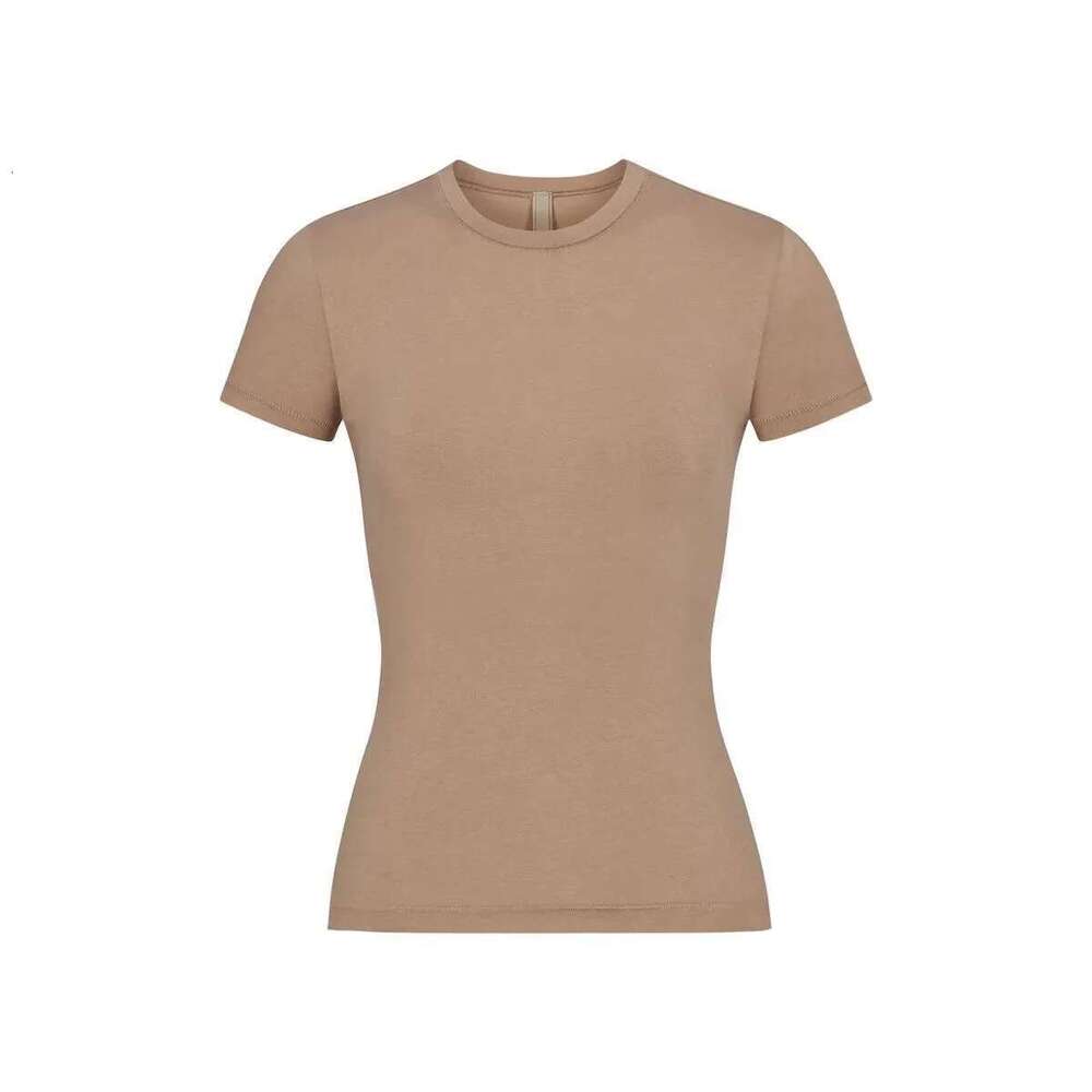 Women's Wear Kim Basic Round Neck Short Sleeve Stretch Tight Shoulder T-Shirt Woman