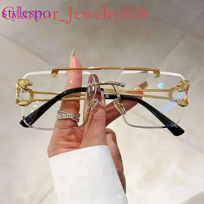 A Pair Of Frameless Dia Cut Edge Box CrossBorder Glasses Leopard Head Sunglasses Men And Women Dual Beams Personalized Tren 241228
