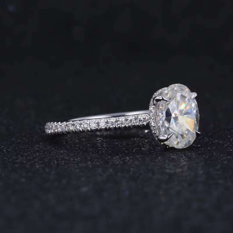 Starsgem 9k 10k 14k 18k White/yellow/rose Gold Oval Crushed Ice Cut Moissanite Pave Band Ring Jewelry
