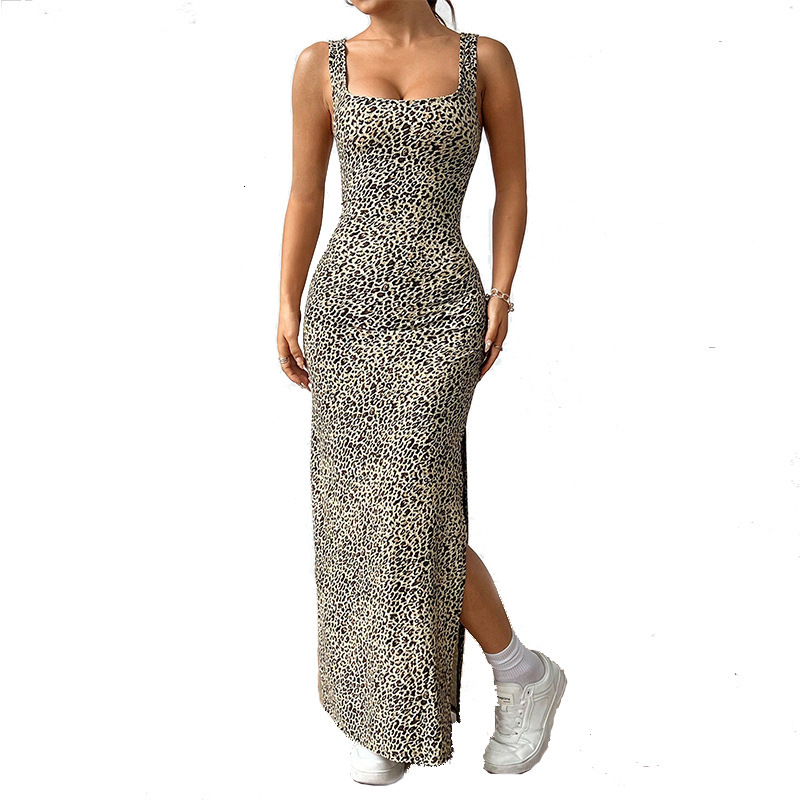 Slimming leopard print dress 2025 summer new style spicy girl suspender dress long skirt for women