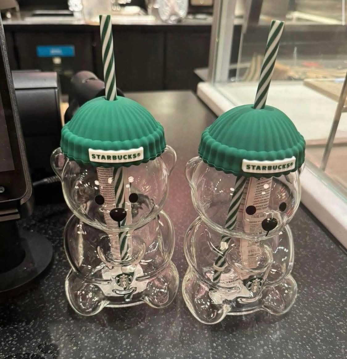 Star bucks Glass Bear Cup With Straw Cute Transparent Tumbler With Hat For Iced Coffee Cold Drink Christmas Gift