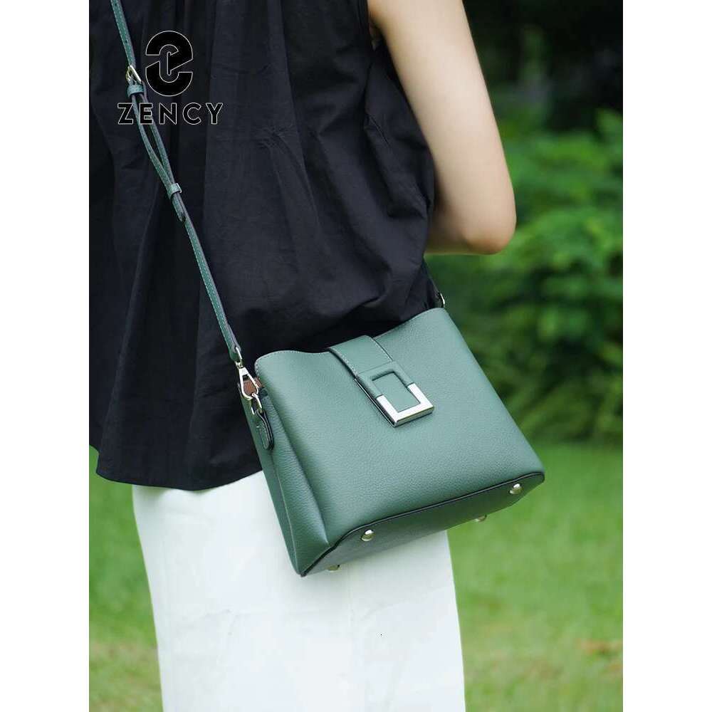 Zency Genuine Leather Designer Noble Shopper Shoulder Commuter Large Bucket Handbag Women Tote Underarm Bags Cross Body Bag