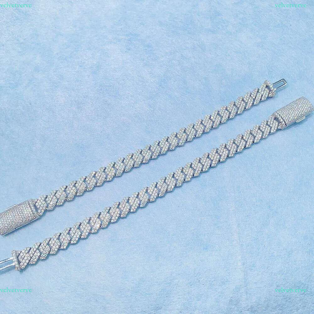 bracelet necklace mossanite 2023 Solid Sier Rose Gold Plated Iced Out Hip Hop Fire Jewelry VVS Moissanite Dia Cuban k Chain Bracelet Man