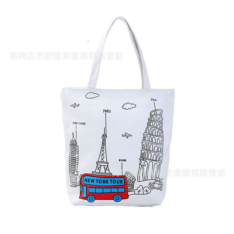Canvas casual canvas handbag, shopping bag, large capacity women's cartoon tote bag