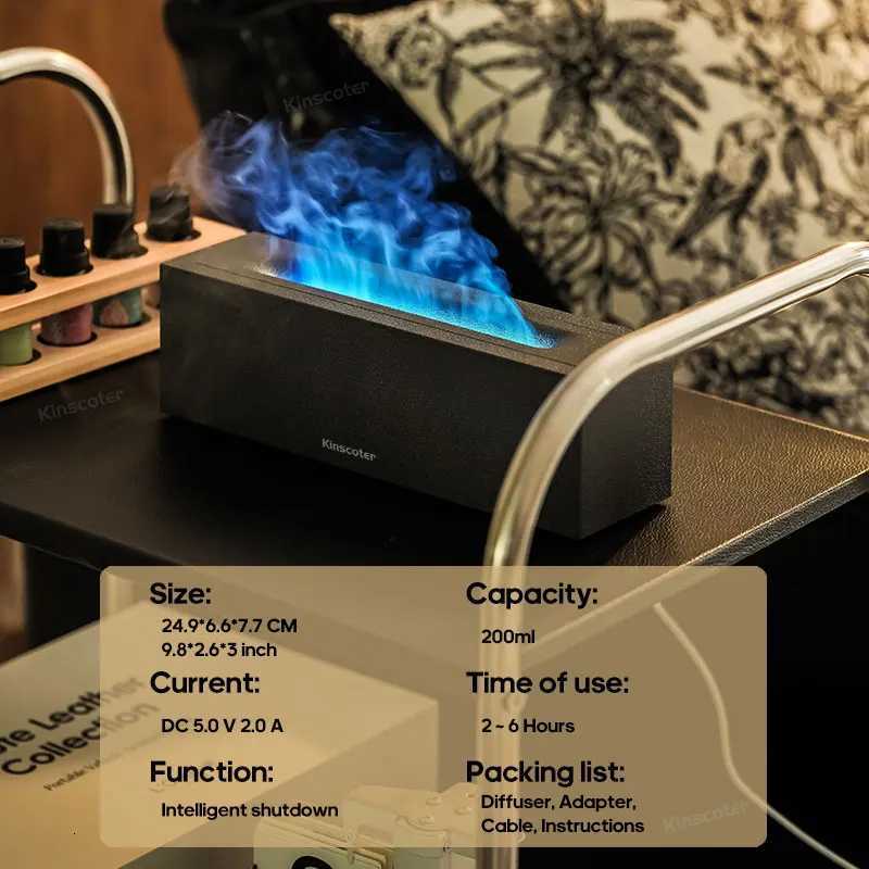 KINSCOTER Flame Aroma Diffuser Air Humidifier Ultrasonic Cool Mist Maker Fogger LED Essential Oil Lamp Restic Fire Difusor Y251113