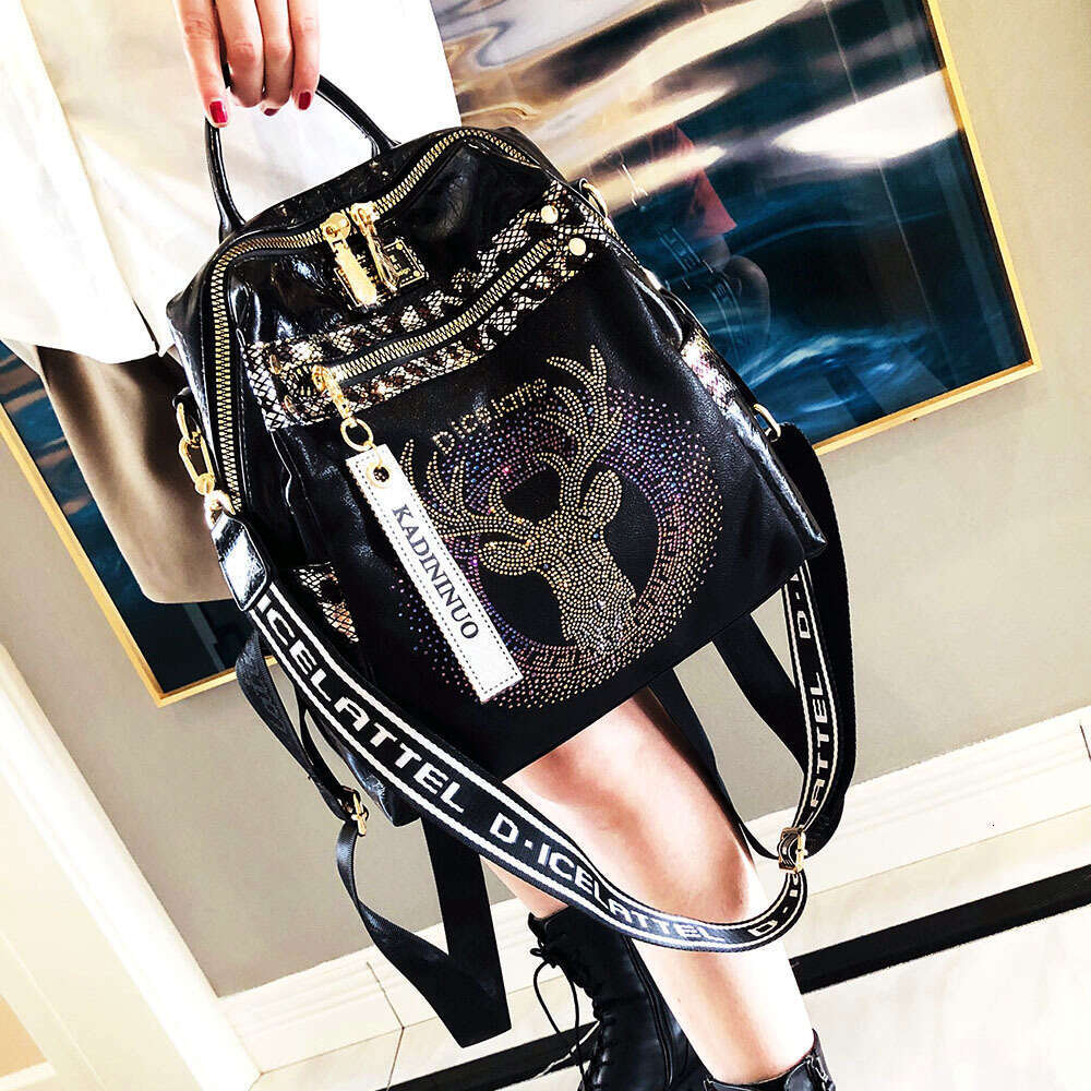 Backpack texture backpack fashion trend new soft leather hot diamond three purpose single shoulder bag