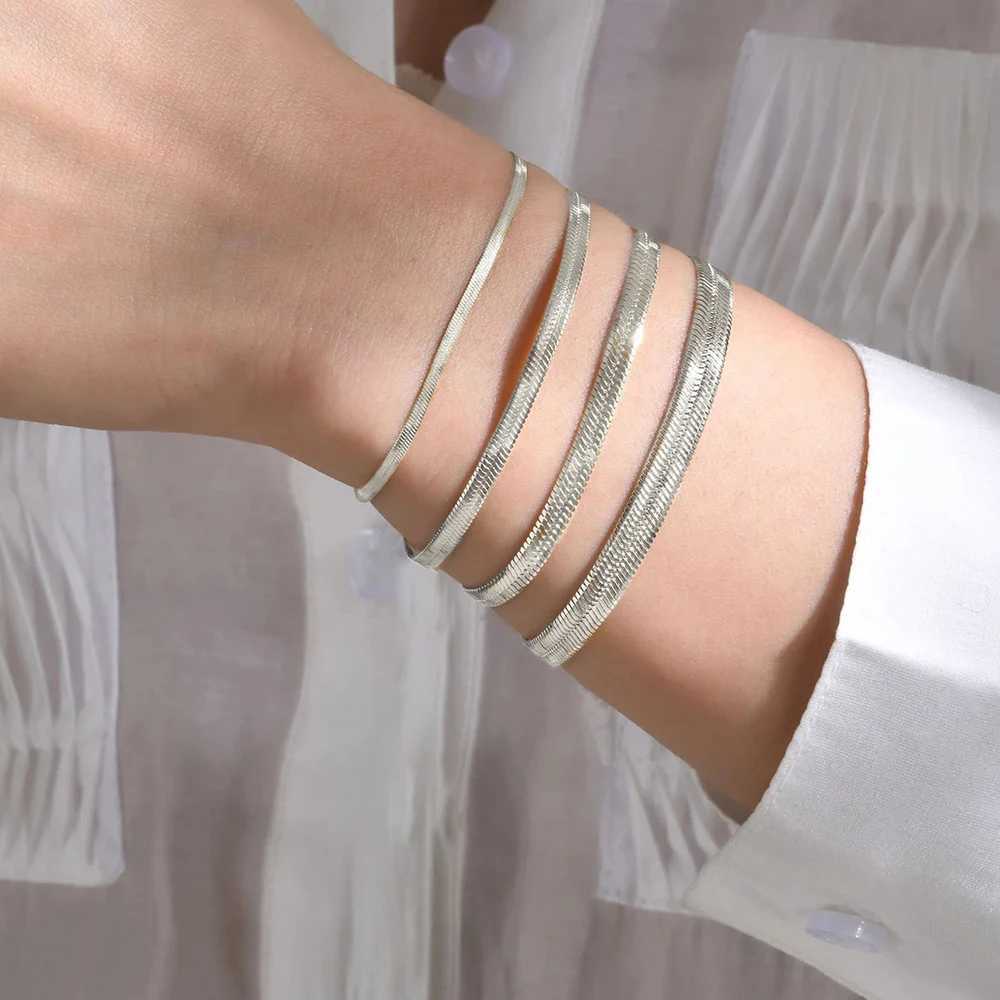 eManco Simple Boutique Jewelry Stainless Steel Flat Snake Chain Bracelet Adjustable Womens Accessories Wholesale No Color FadinC250411
