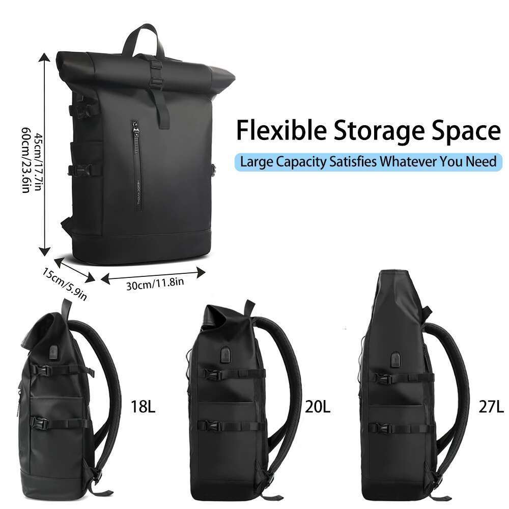 Heroic Knight Men's Backpack Waterproof Roll Top Backpack Women Travel Expandable USB Charging Large Capacity Laptop Bag Mochila