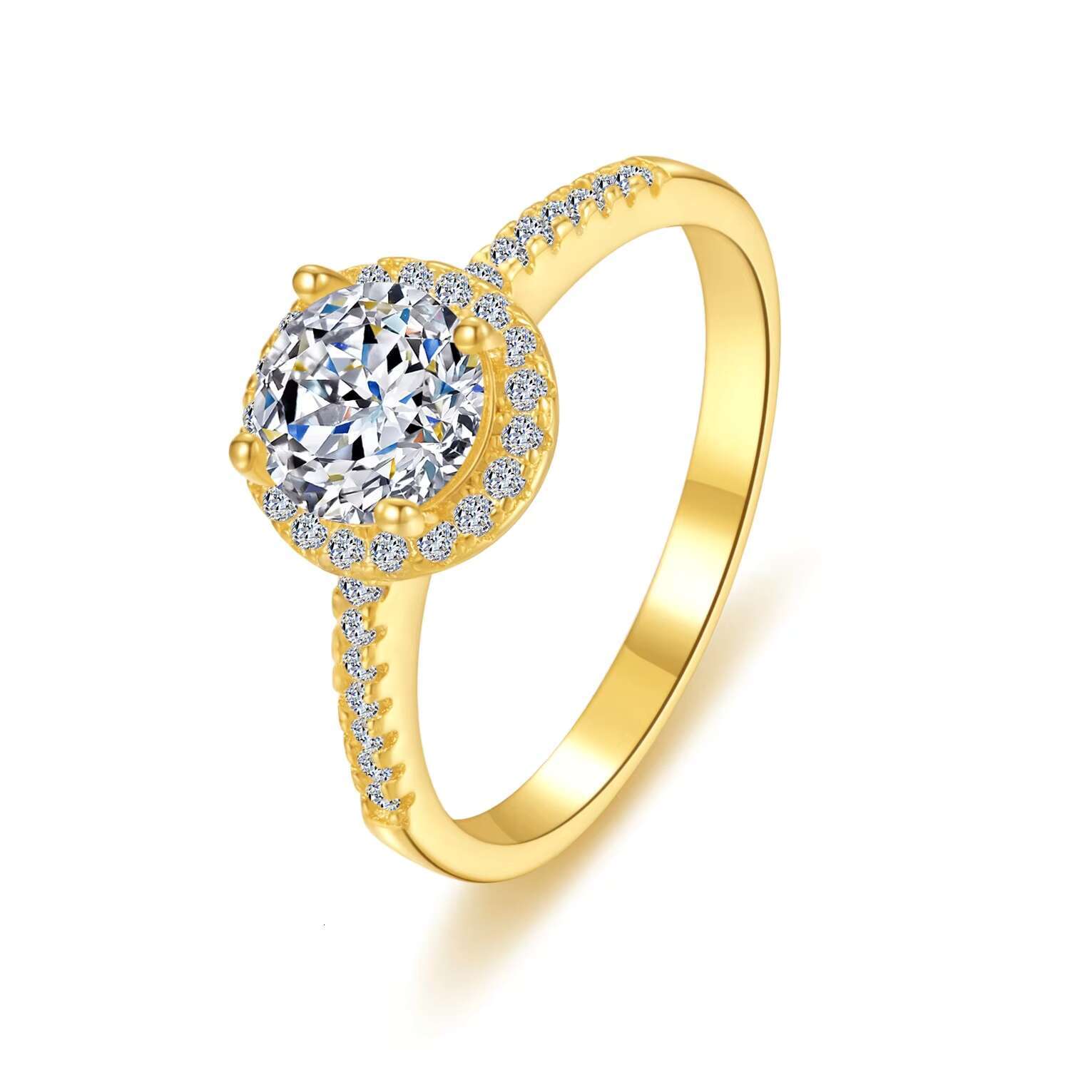 Classic Diamond Moissanite Wedding Ring Vvs1 d Color Round Shape 14 18k Gold Plating S925 Silver for Women Luxury Jewelry