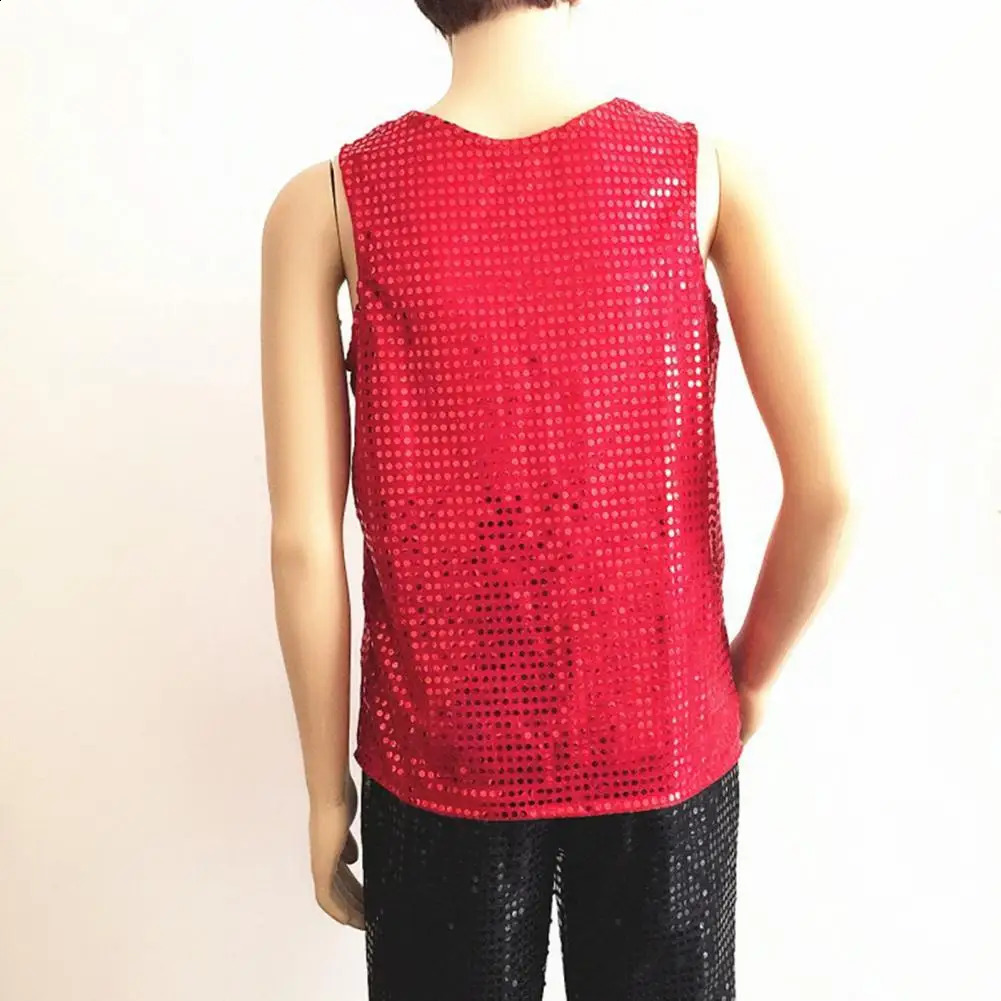 Stretch Performance Vest Dance Vest Sequin Shiny Sequin Patch Dance Vest for Men Women Attractive Stage Performance for Dancing 250407