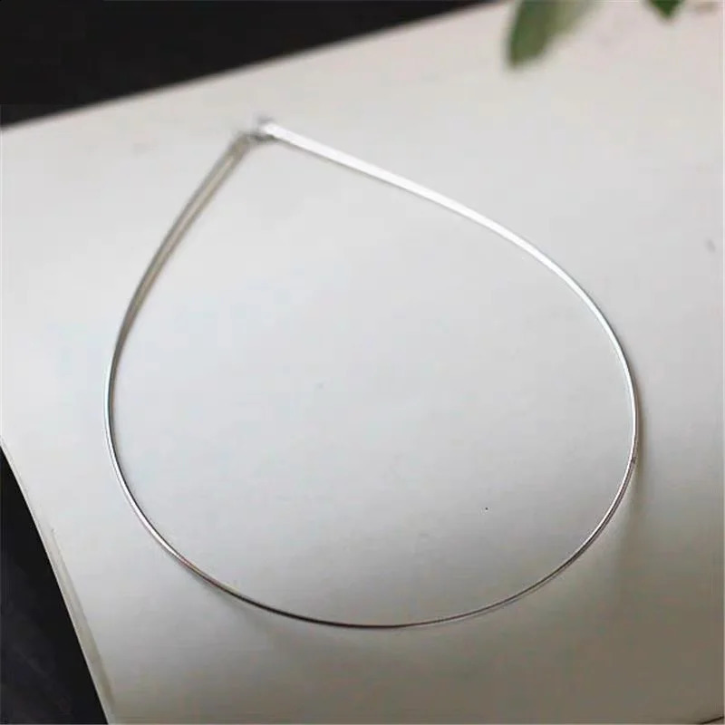 1-2 mm Thick Real Silver Classic Simple Fashion Clavicle Necklace Woman S925 Silver Soft Collar Chain Chokers Chain Jewelry 250407
