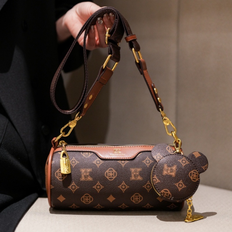 Free shipping cylindrical shoulder bag women's new retro shoulder fashion Boston crossbody bag trendy women's bag