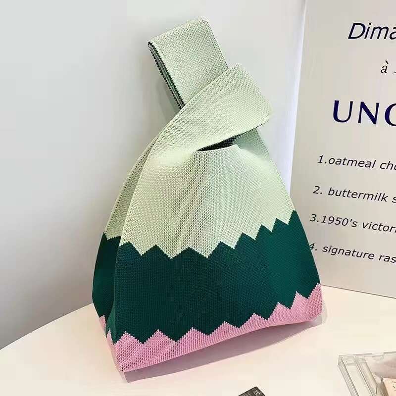 New Instagram Popular Handbag Women's Knitted Woolen Water Bucket Handheld Casual Tote Box Rice Bag Versatile