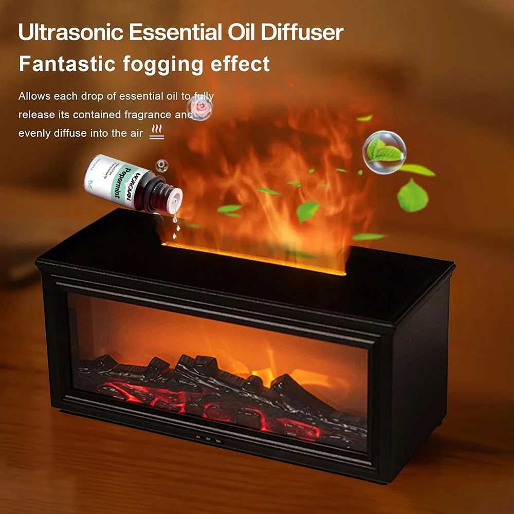 Essential Oil Diffuser with Restic Fireplace Flame Effect Wood Grain Portable 280ml Ultrasonic Aromatherapy Humidifier Y251113