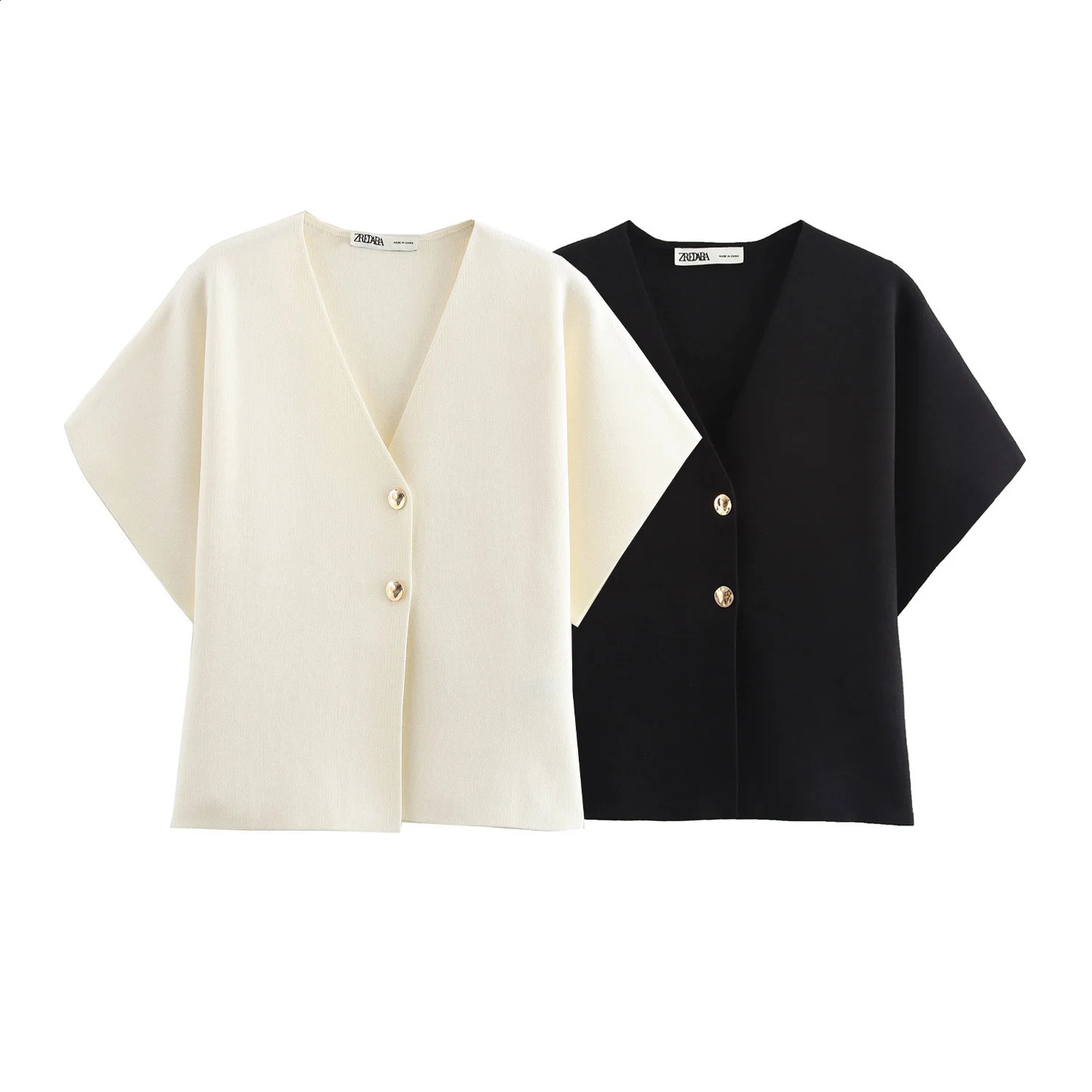Autum Womens European and American Style Fashionable Flat-Needle Short-Sleeved V-Neck Knitted Jacket Street Style Top 250410
