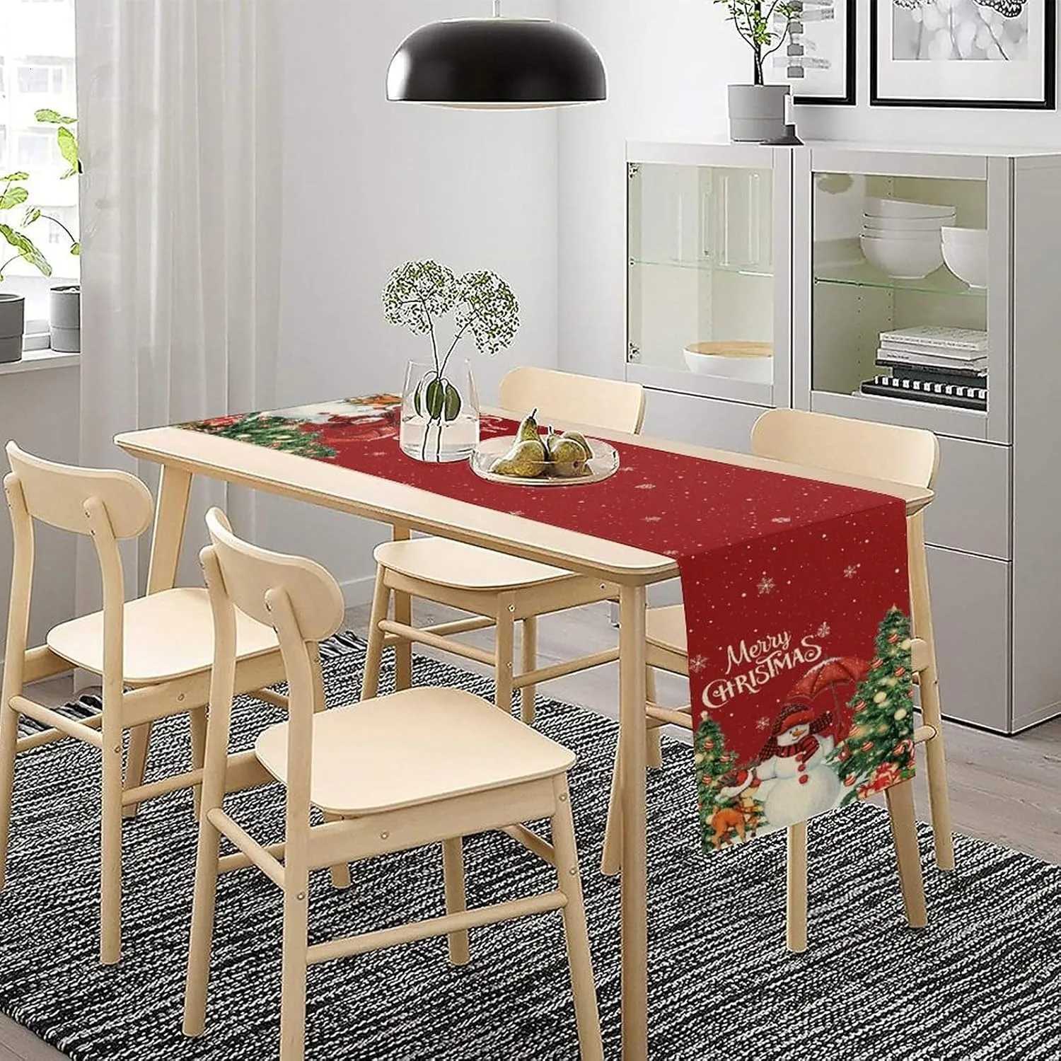 Christmas Festive Christmas table flag Snowman Reindeer Decorated Trees New Year home party decoration Y251113