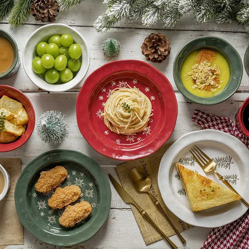 Christmas Christmas Tableware Embossed Plate Snowflake Steak Western Dish Creative Simple Ceramic Dessert Bowl Mug Y251113