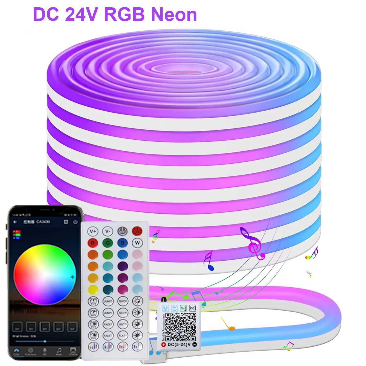 24 Volt Rgb Flexible Neon Light Strip 15 20 Meters 5M 10M 30M Waterproof Led Neon Light Rope With Remote App Control Tape Lamp W251112