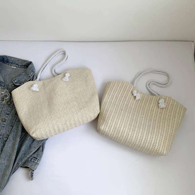 Handmade Beach Bag Trendy Straw Weave For Women Summer Brand Female Handbags Shoulder Bag Fashion Beach Basket Totes Kq1