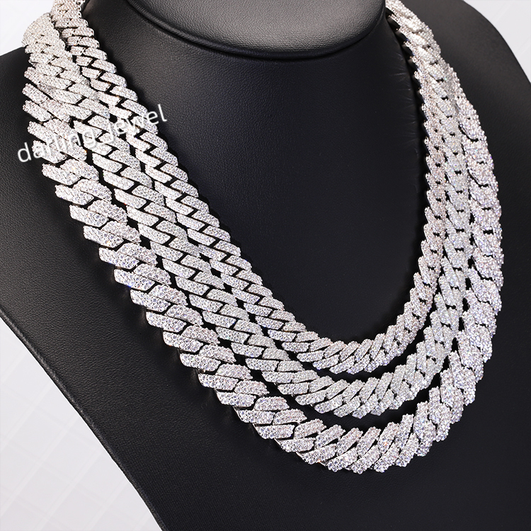 RTS Hip Hop Chain 8mm 10mm 12mm 14mm Iced Out Moissanite Diamond Necklace 925 Solid Silver Cuban Link Chain for Men
